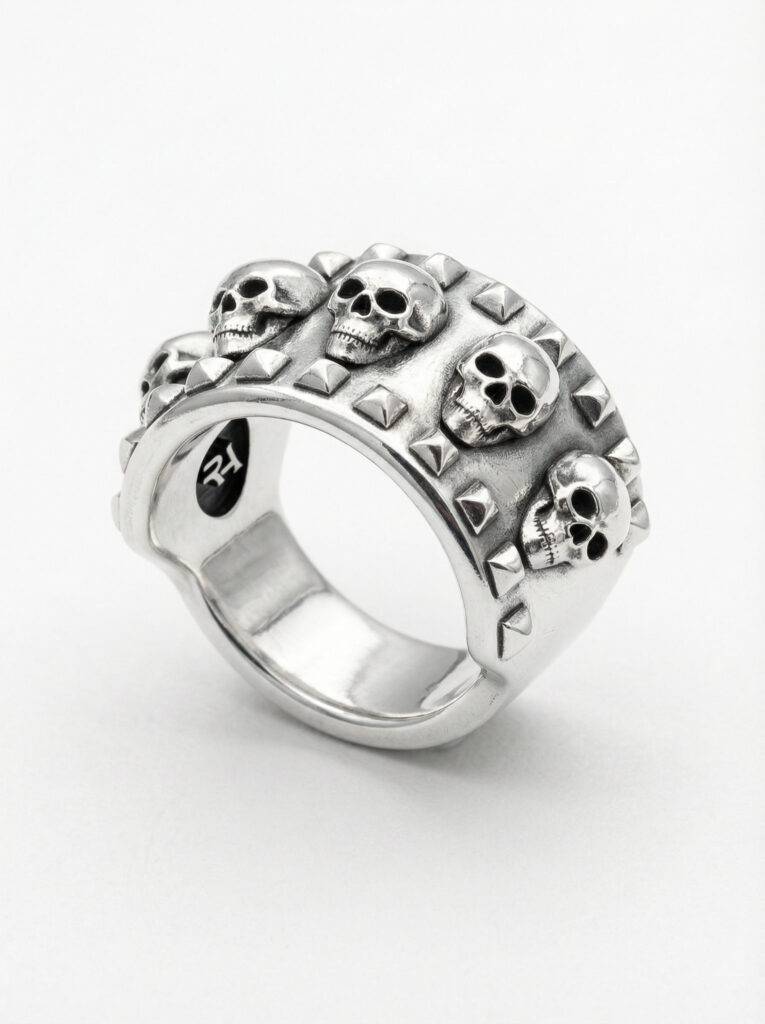 Anillo armadura con pinchos y calaveras de plata 925 para hombre Roberto Axpe