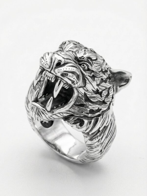 Anillo cabeza de tigre grande plata 925 para hombre Roberto Axpe
