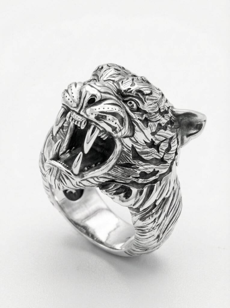 Anillo cabeza de tigre grande plata 925 para hombre Roberto Axpe