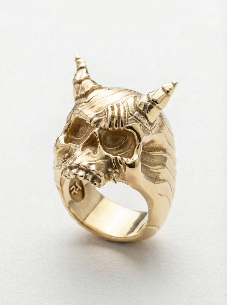 Anillo calavera demonio plata chapada en oro para hombre Roberto Axpe