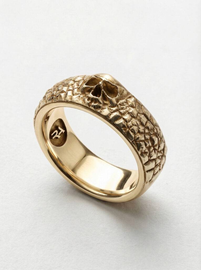 alianza calavera plata chapada en oro para hombre Roberto Axpe