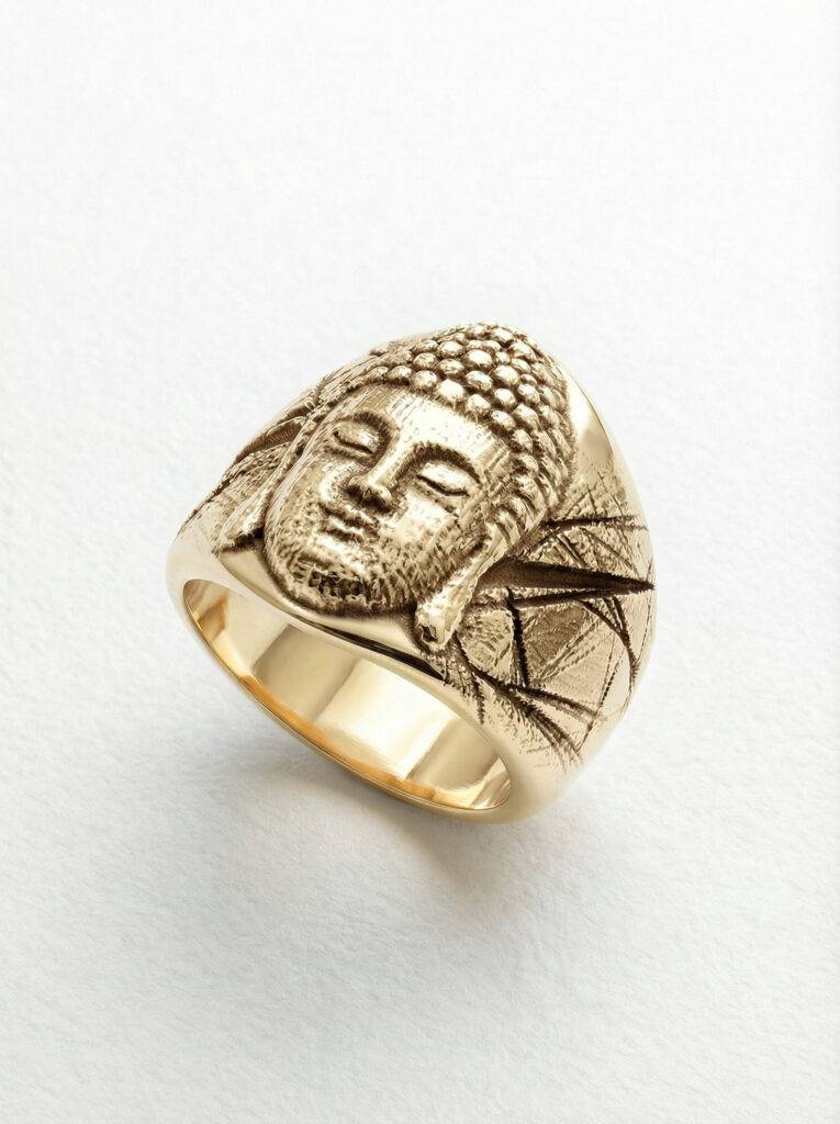 Anillo cabeza buda de plata chapada oro para hombre Roberto Axpe