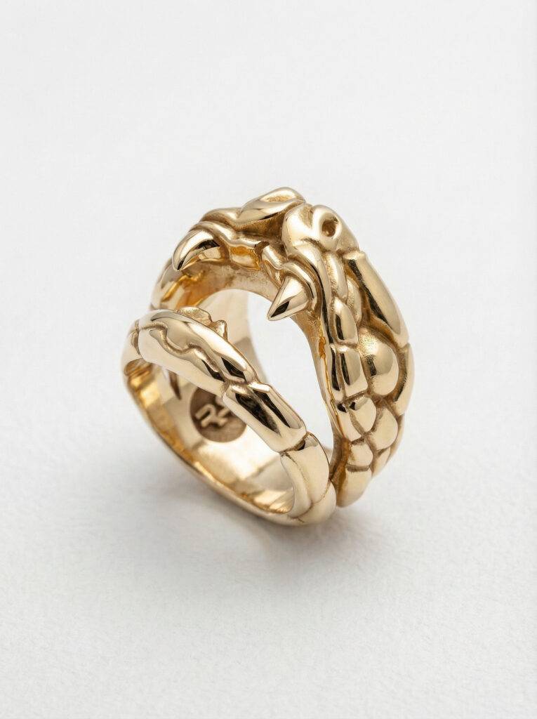 Anillo cabeza serpiente plata chapada oro para hombre Roberto Axpe
