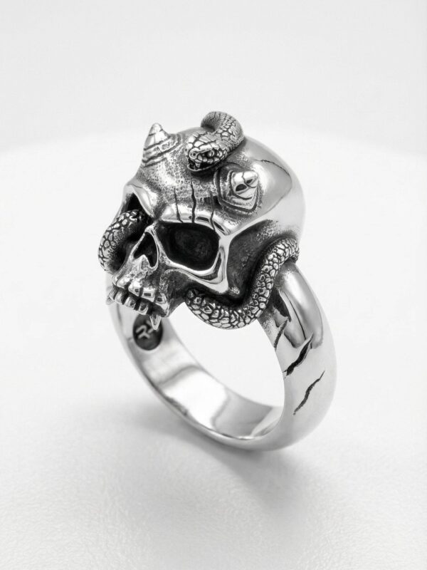 Anillo calavera demonio serpiente enroscada plata 925 para hombre Roberto Axpe