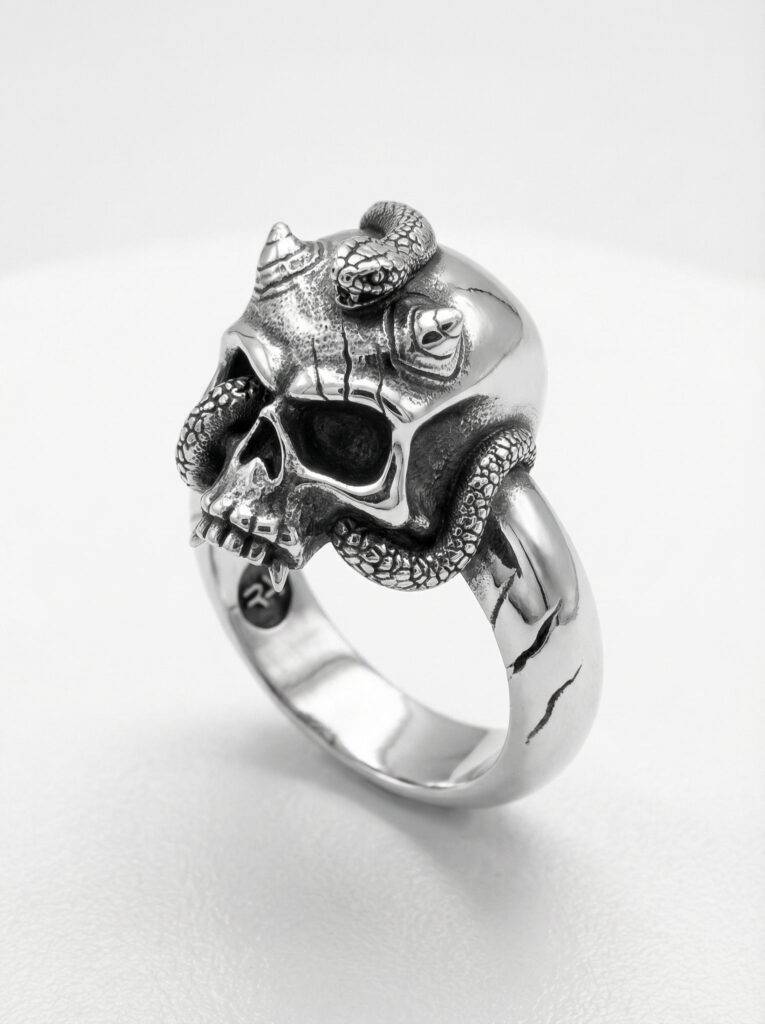 Anillo calavera demonio serpiente enroscada plata 925 para hombre Roberto Axpe