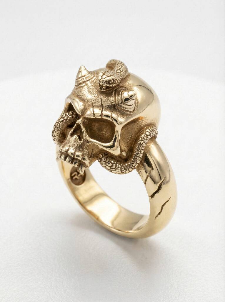 Anillo calavera demonio serpiente enroscada plata chapada oro para hombre Roberto Axpe