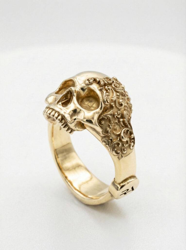 Anillo calavera filigrana barroca plata chapada oro para hombre Roberto Axpe