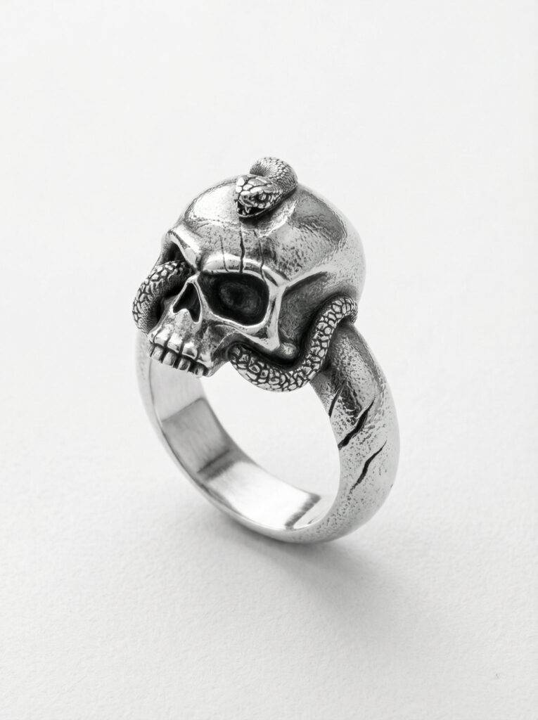 Anillo calavera serpiente enroscada plata 925 para hombre Roberto Axpe