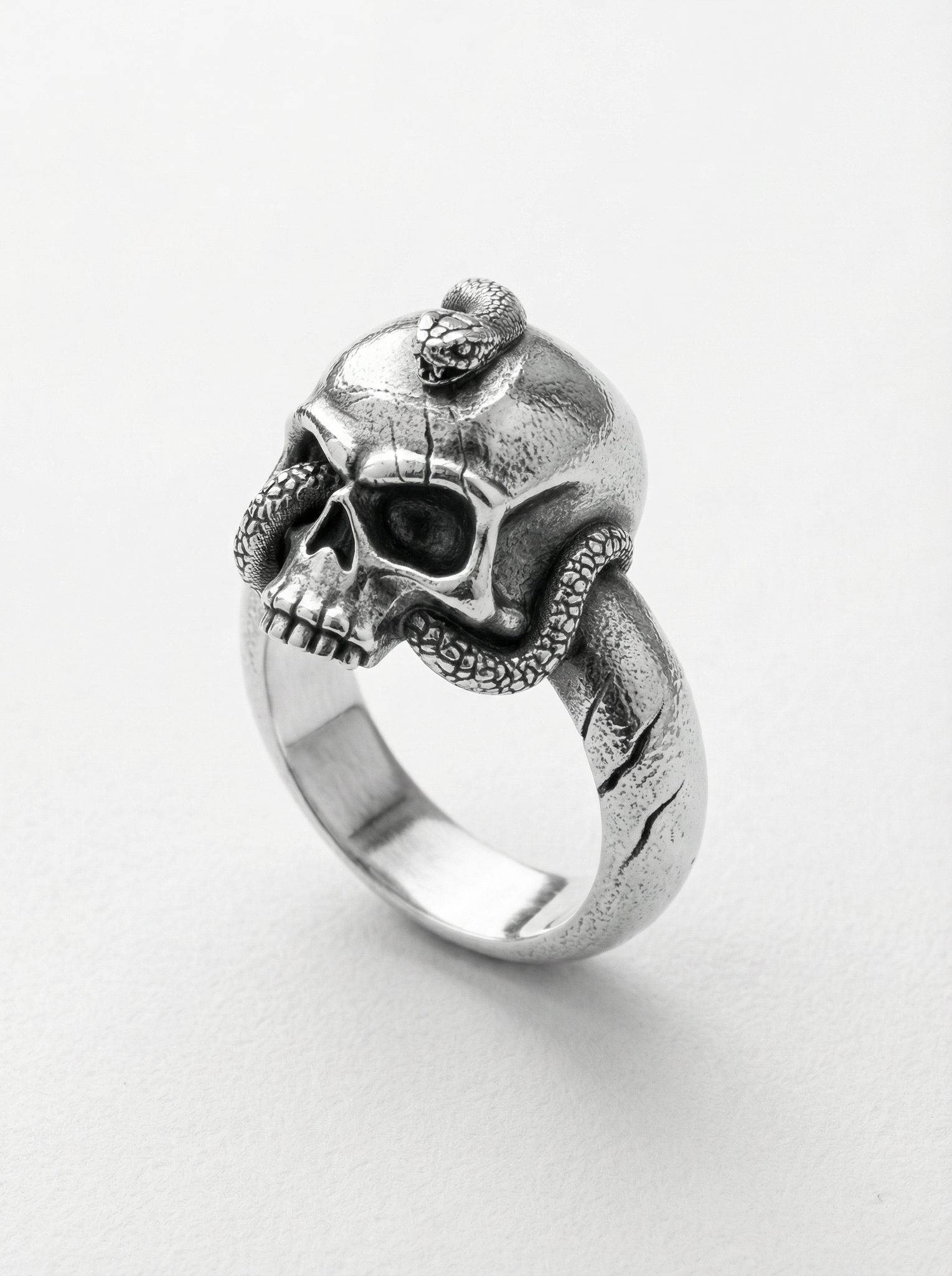 Anillo calavera serpiente enroscada plata 925 para hombre Roberto Axpe
