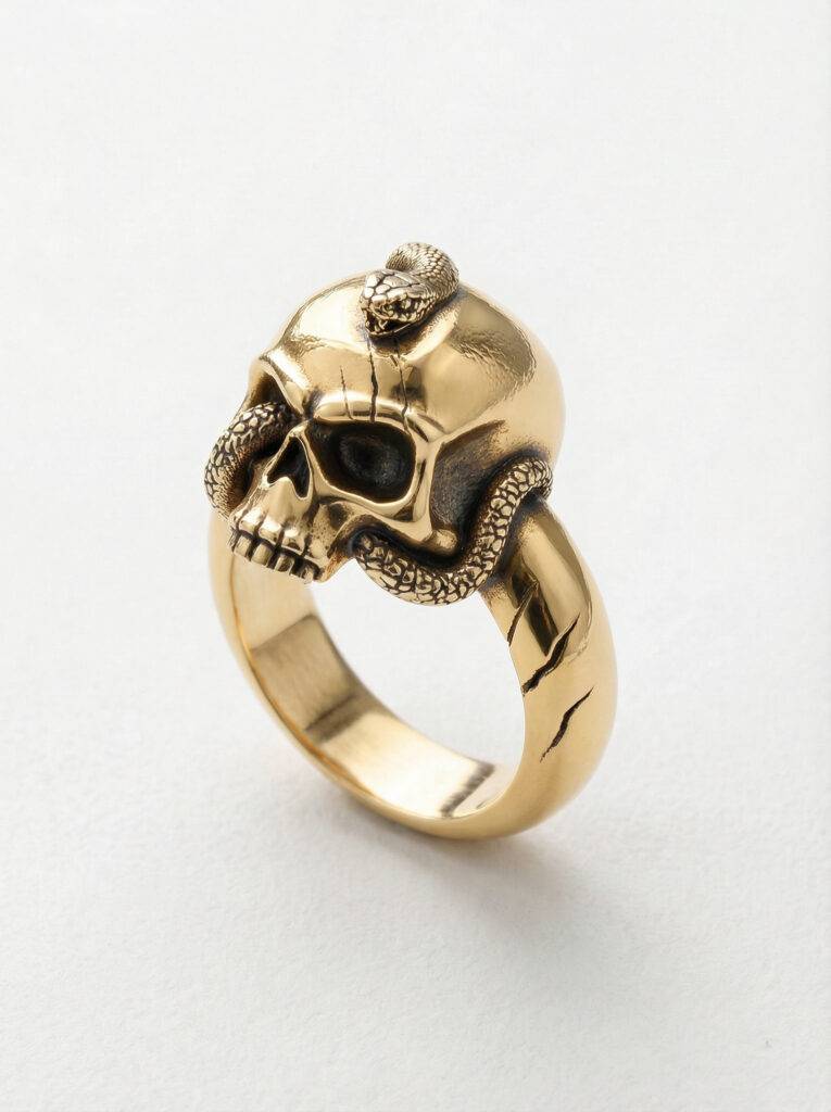 Anillo calavera serpiente enroscada plata chapada oro para hombre Roberto Axpe