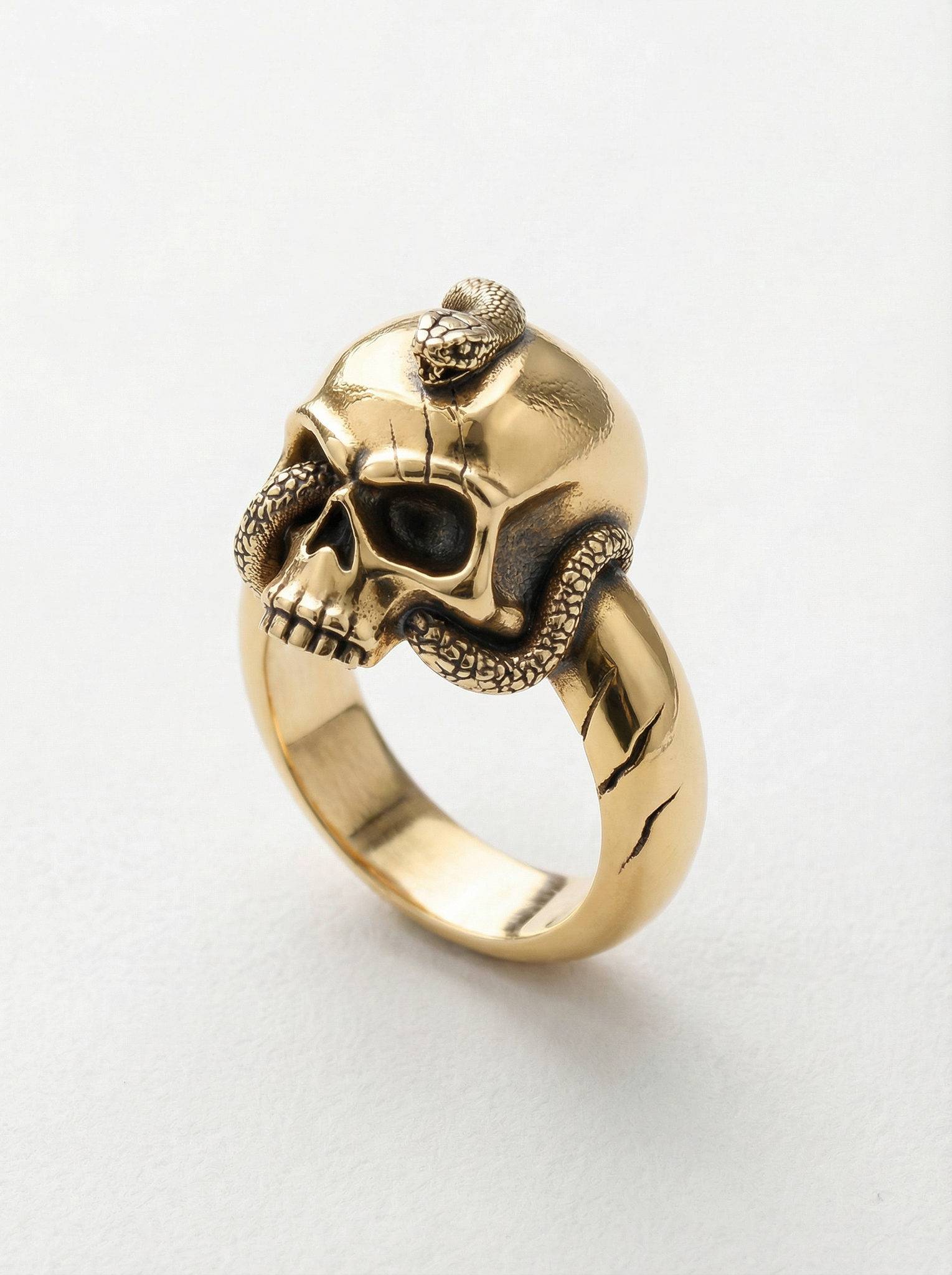 Anillo calavera serpiente enroscada plata chapada oro para hombre Roberto Axpe