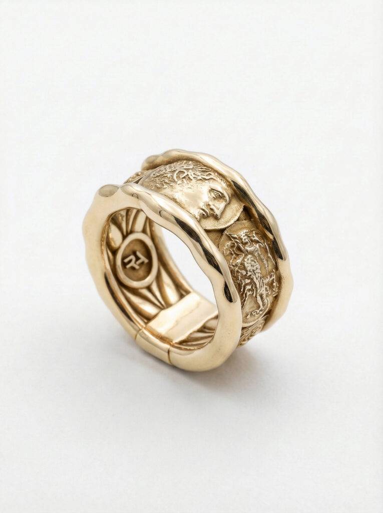 Anillo inspiracion monedas romanas y espiga interior plata chapada en oro para hombre Roberto Axpe