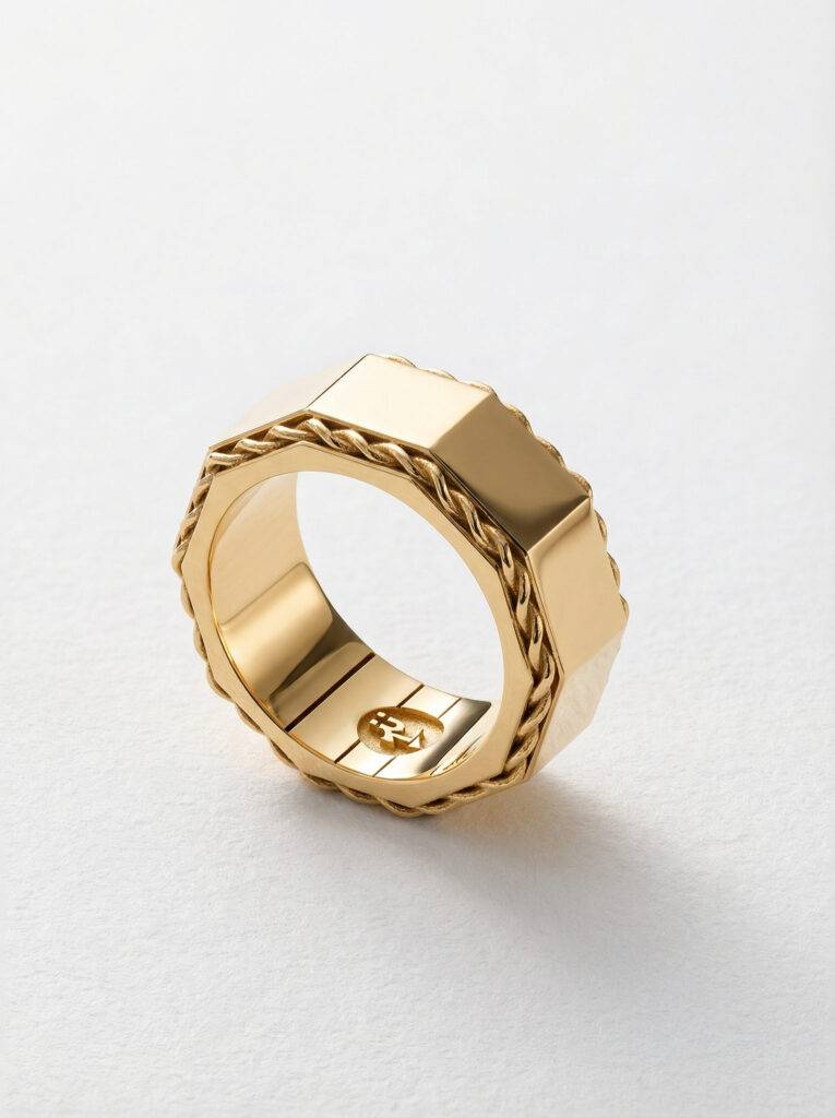 Anillo octogonal de plata chapada oro para hombre Roberto Axpe