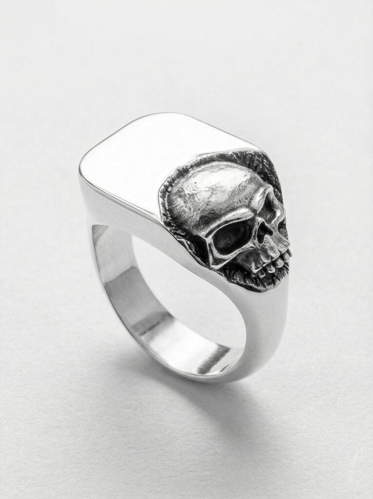 Sello calavera esculpida plata 925 para hombre Roberto Axpe