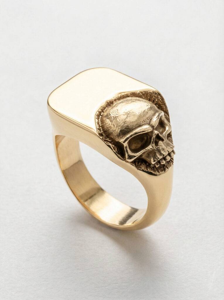 Sello calavera esculpida plata chapada oro para hombre Roberto Axpe
