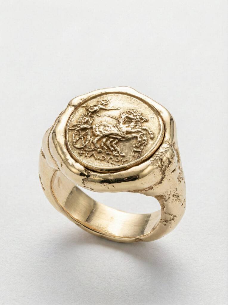 Sello inspiracion romana plata chapada en oro para hombre Roberto Axpe