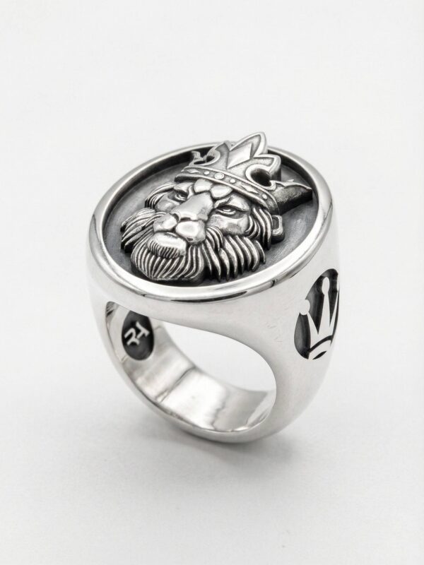 Sello leon con corona de plata 925 para hombre Roberto Axpe