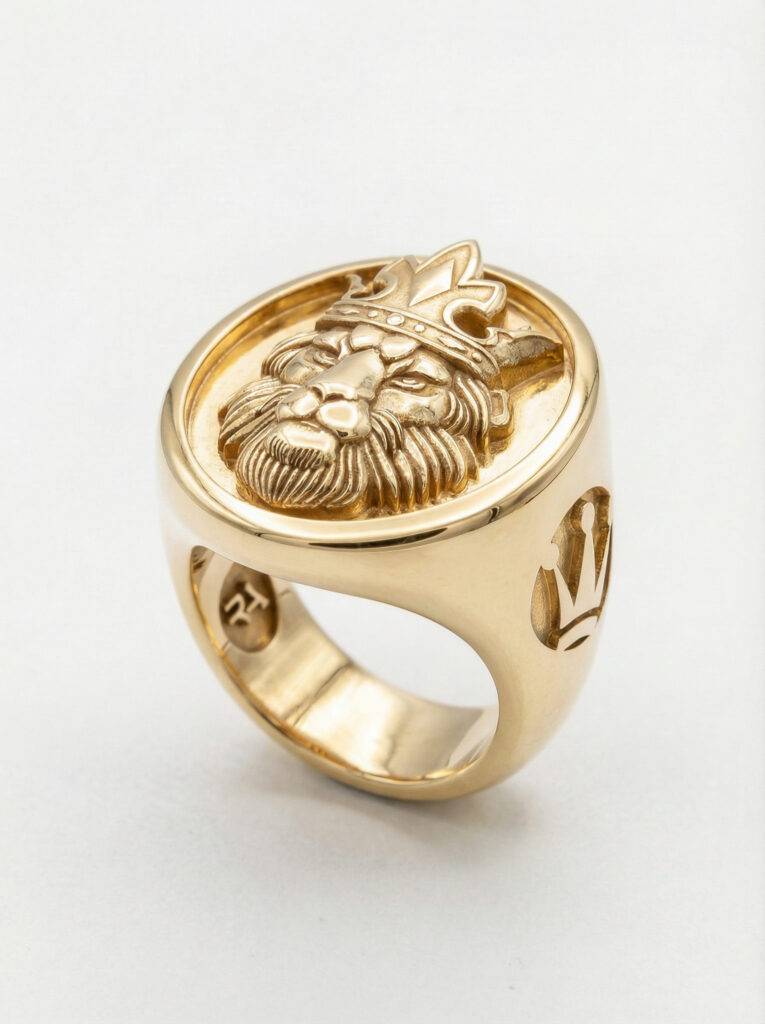 Sello leon con corona de plata chapada en oro para hombre Roberto Axpe