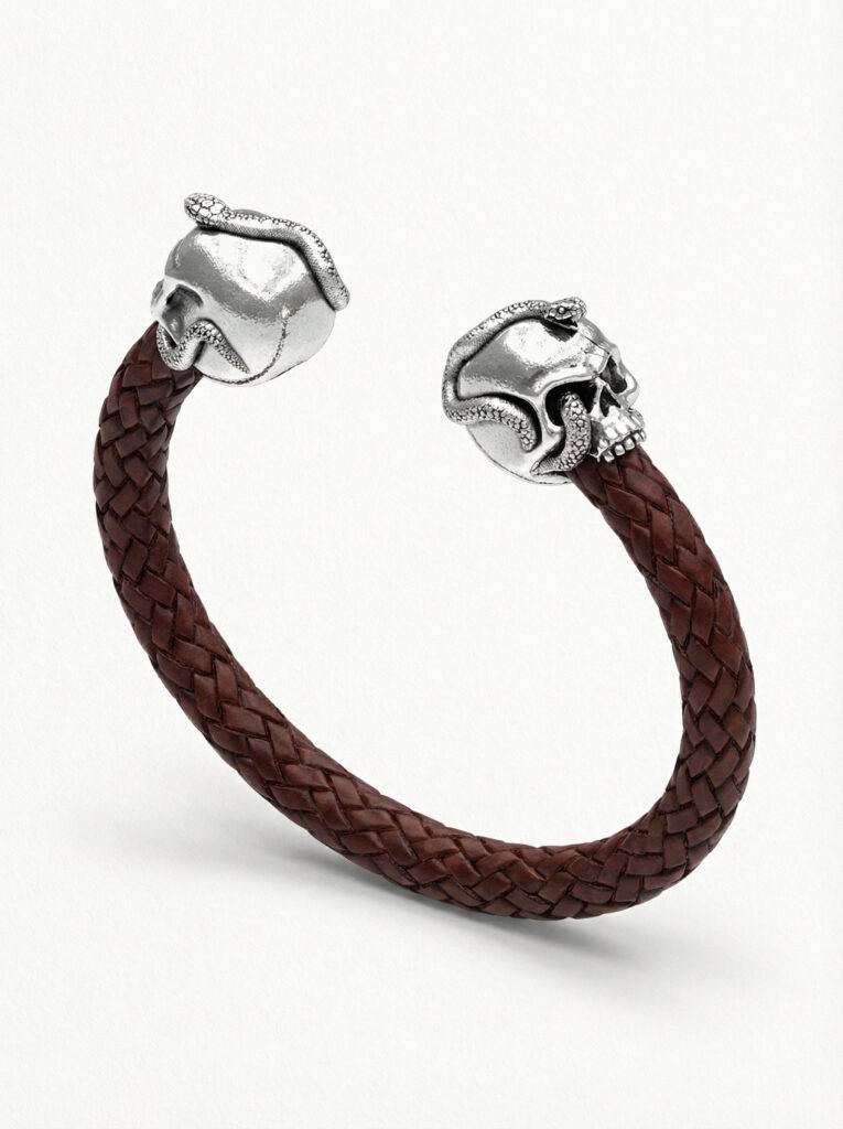 pulsera-piel-calavera-serpiente-plata-vista-perspectiva-1