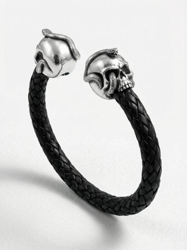 pulsera-piel-calavera-serpiente-plata-vista-perspectiva-2