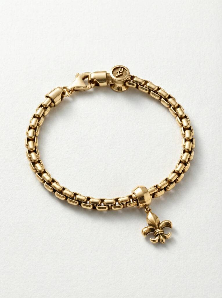 pulsera-plata-chapada-oro-flor-de-lis--vista-perspectiva