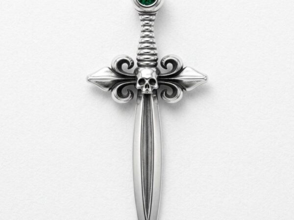COLGANTE ESPADA CON CALAVERA Y GEMA