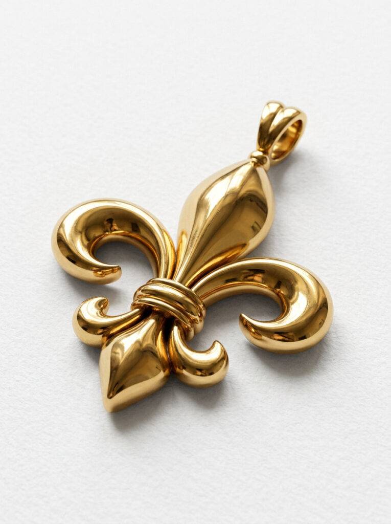 Colgante flor de lis de plata chapada oro 18k grande - vista perspectiva 1