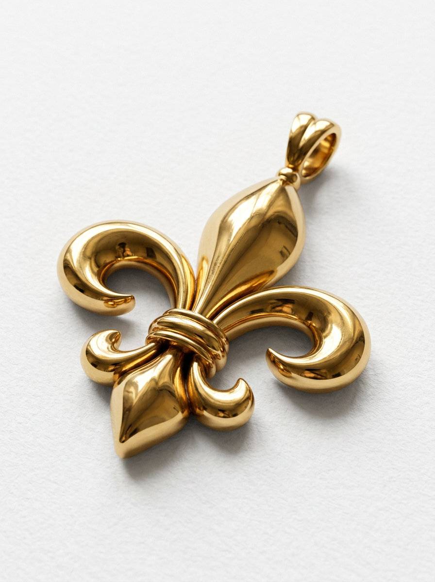 Colgante flor de lis de plata chapada oro 18k grande - vista perspectiva 1