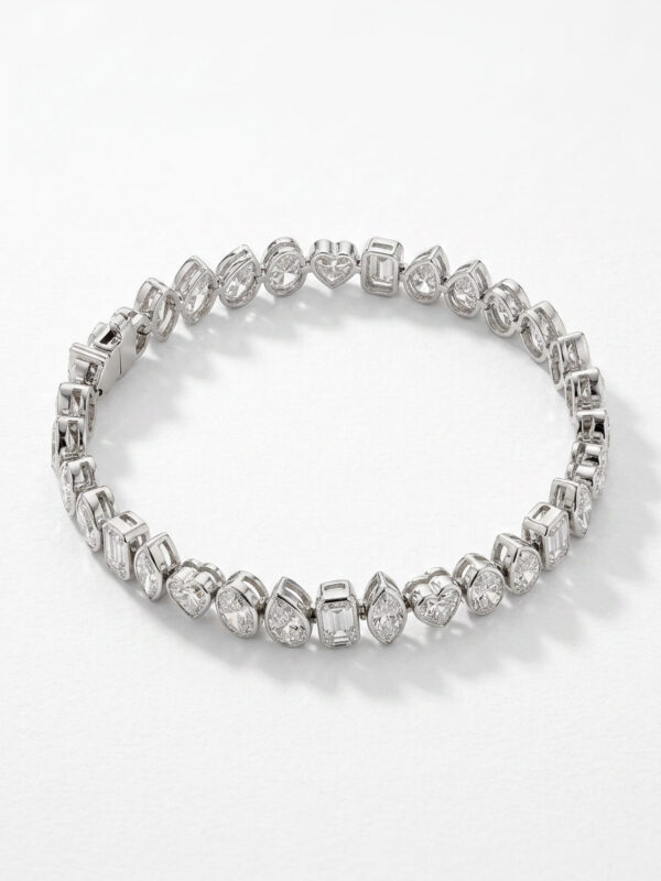 PULSERA RIVIERE DE ORO BLANCO CON DIAMANTES CON FORMAS