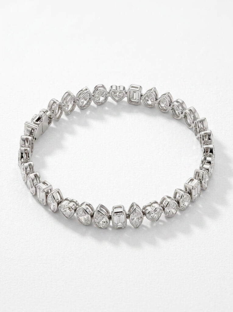 PULSERA RIVIERE DE ORO BLANCO CON DIAMANTES CON FORMAS