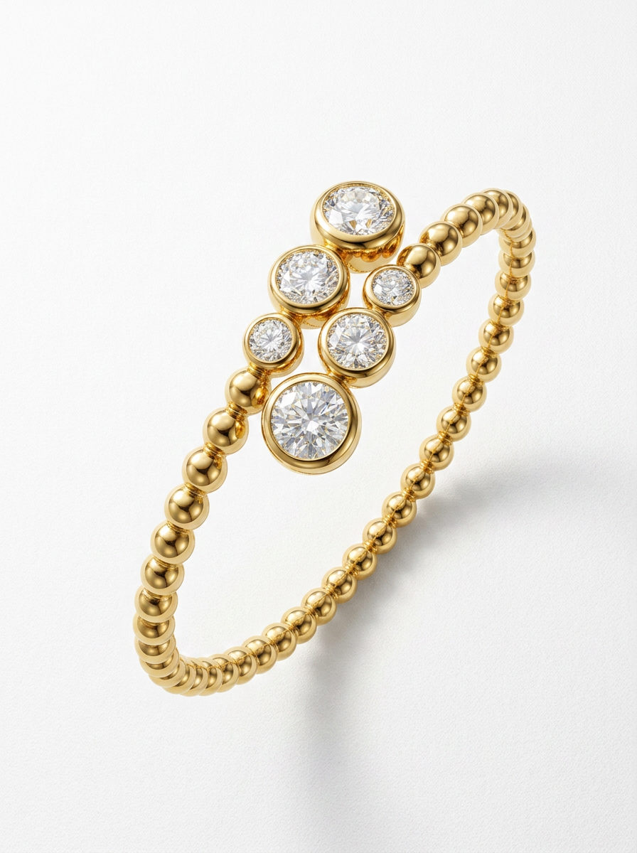 PULSERA RIGIDA ORO AMARILLO Y DIAMANTES- vista perspectiva