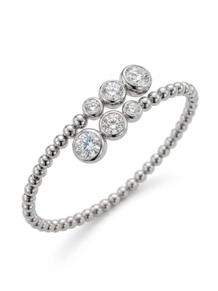 PULSERA RIGIDA ORO blanco Y DIAMANTES- vista perspectiva