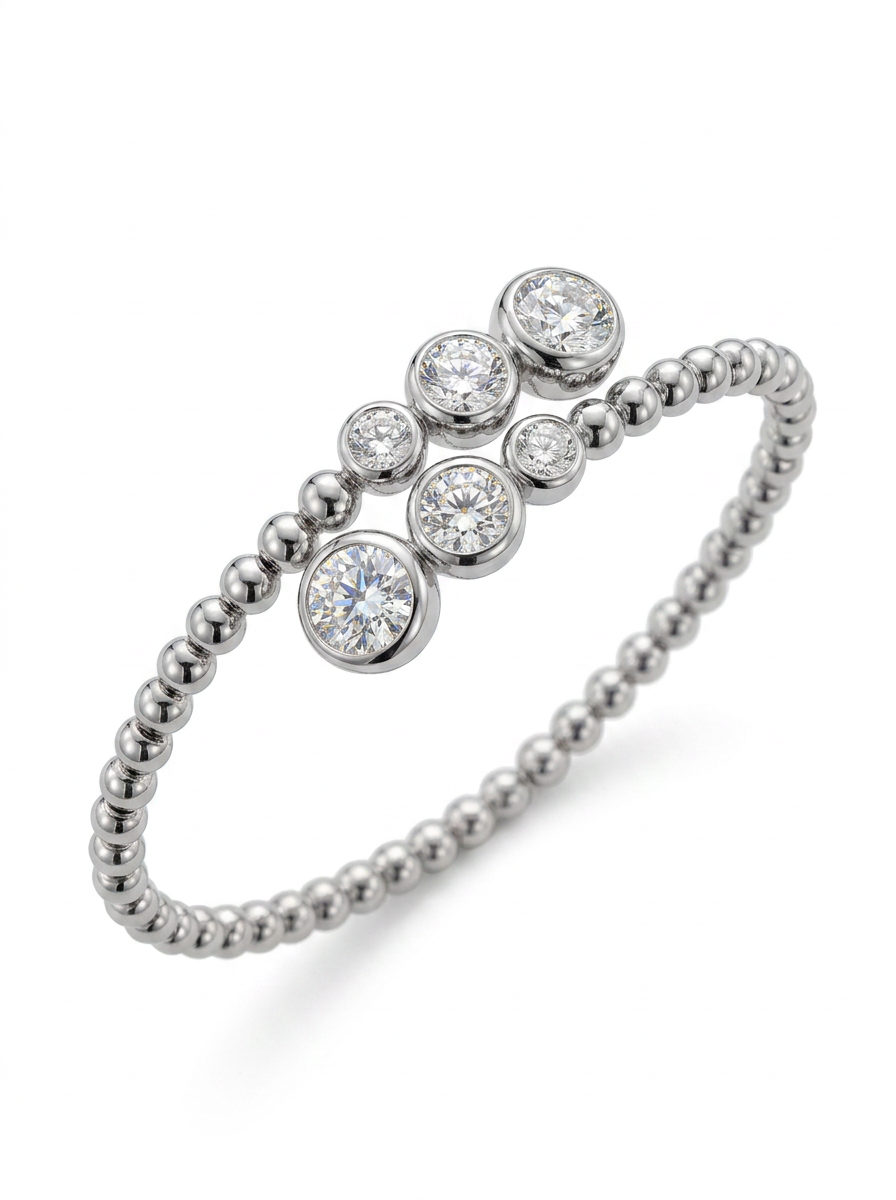PULSERA RIGIDA ORO blanco Y DIAMANTES- vista perspectiva