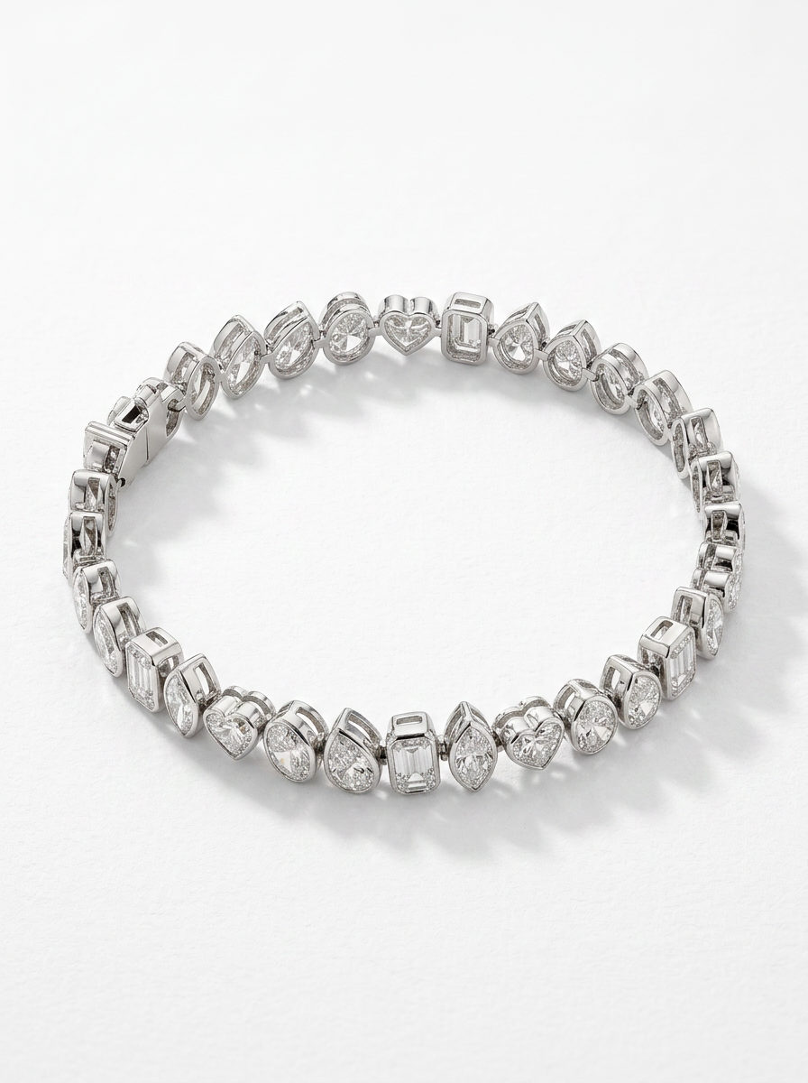 PULSERA RIVIERE DE ORO BLANCO CON DIAMANTES CON FORMAS - vista superior